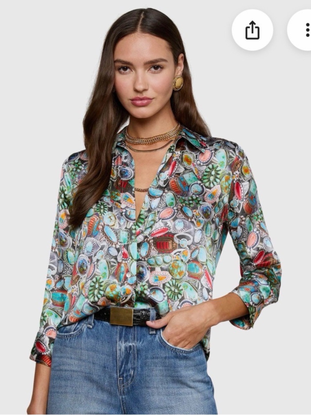 L’AGENCE Dani Mixed Ring Print Silk Button-Up Shirt